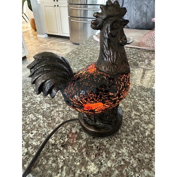 Mosaic Rooster Lamp Bronze Finish Country Farmhouse Accent Lighting‎ Decor EUC - Picture 5 of 7